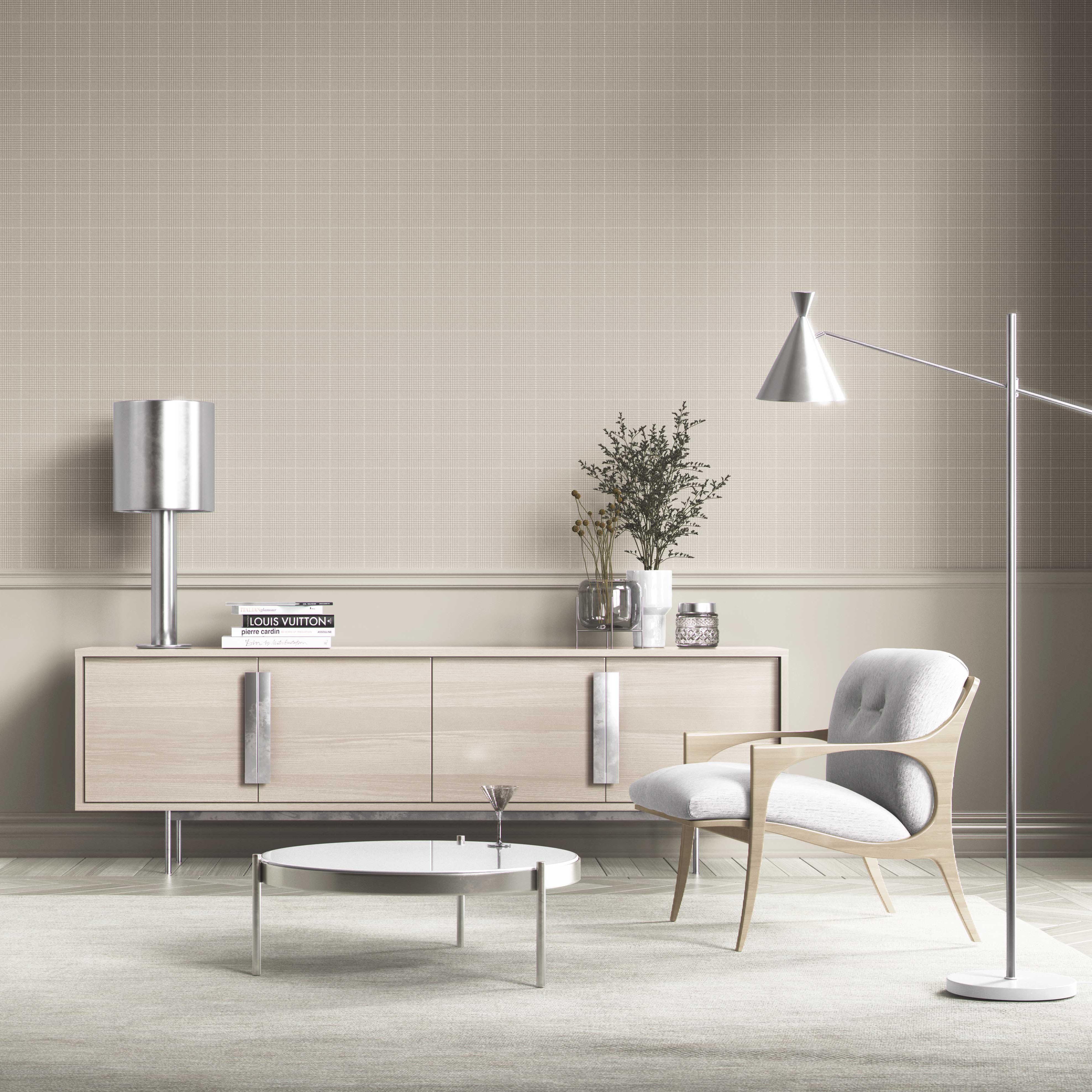 Neutral Textured Check/ Geometric Kitchen Wallpaper (Greige/ Taupe)