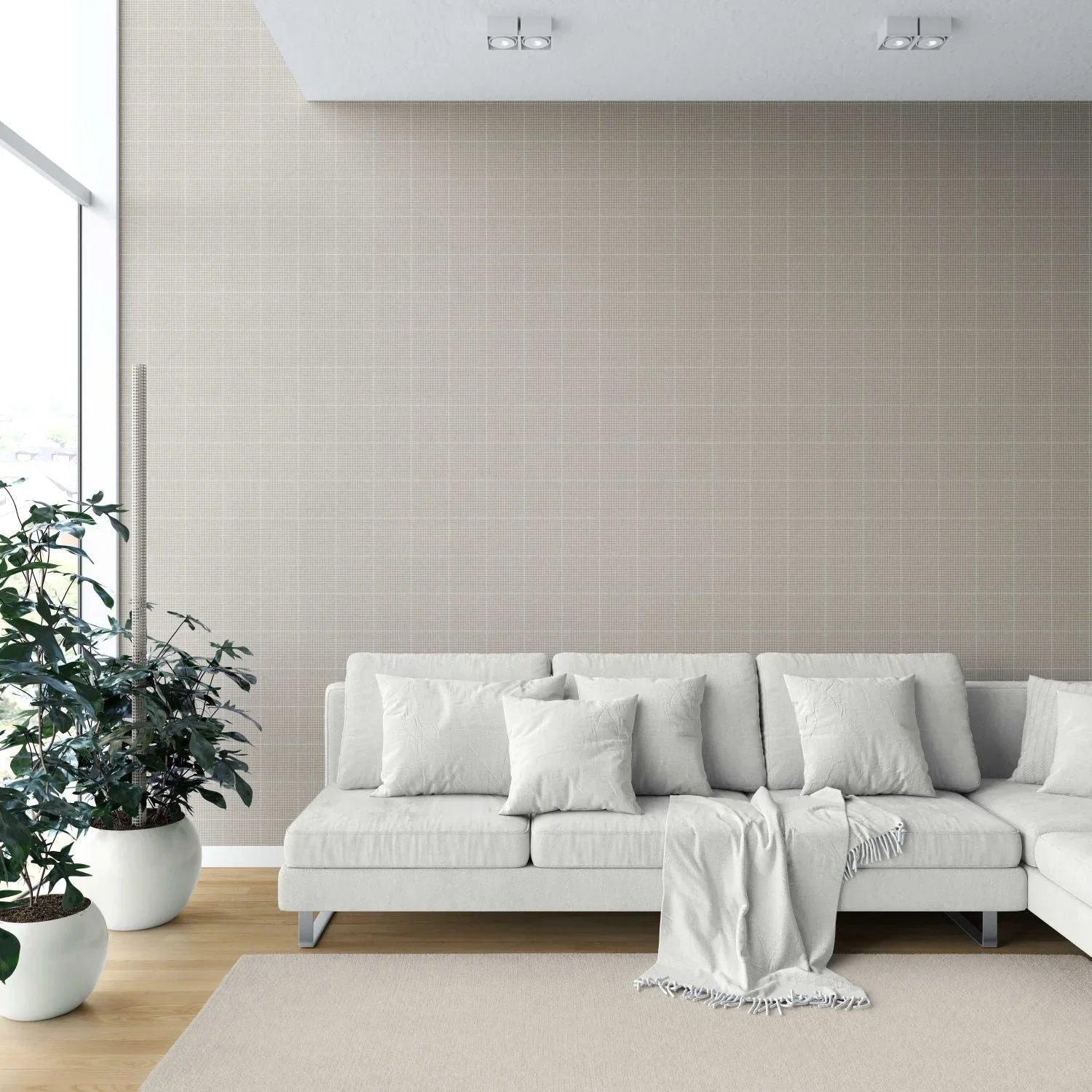 Neutral Textured Check/ Geometric Shower Toilet Wallpaper (Greige/ Taupe)