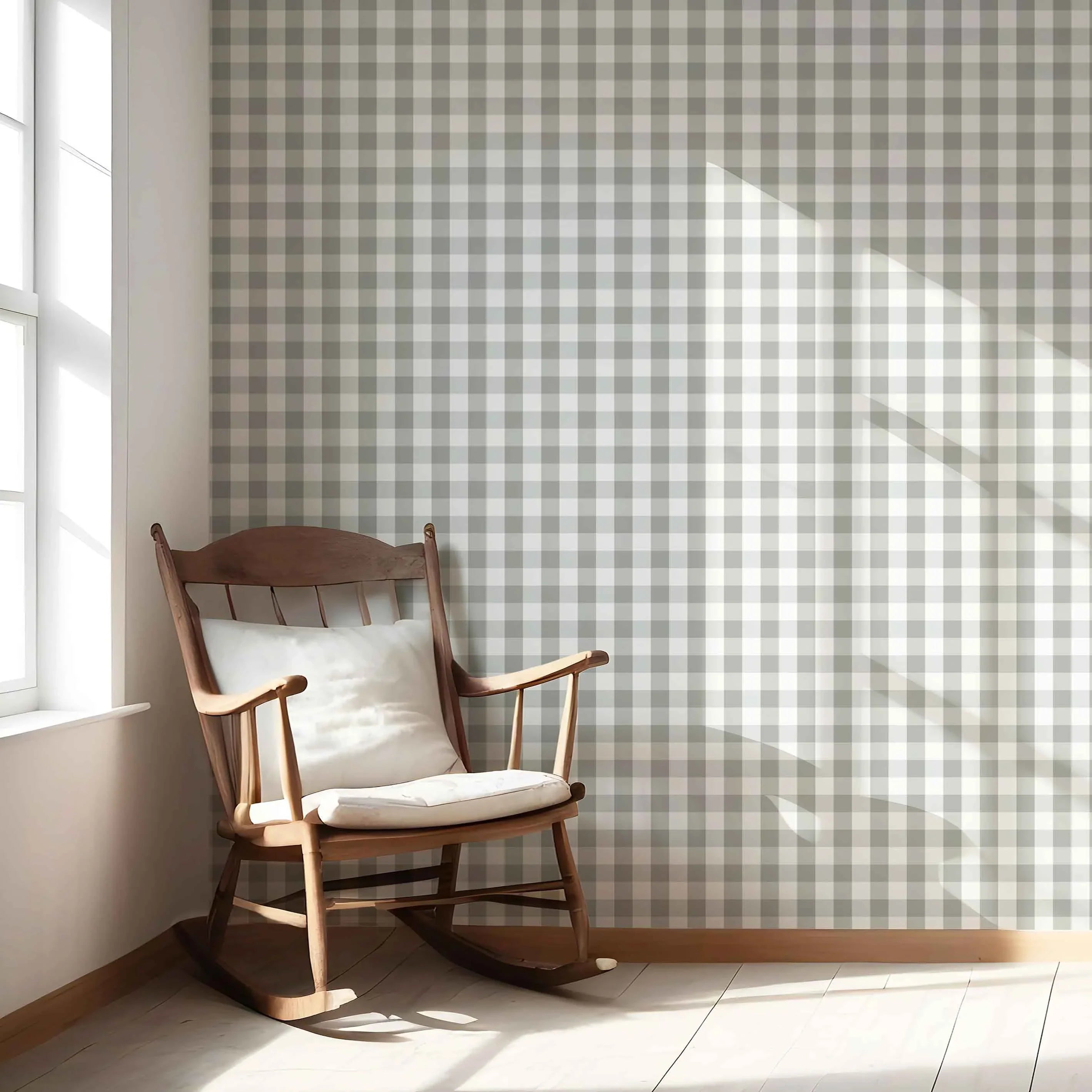 Geometric Gingham Nursery Wallpaper Sample (Grey)