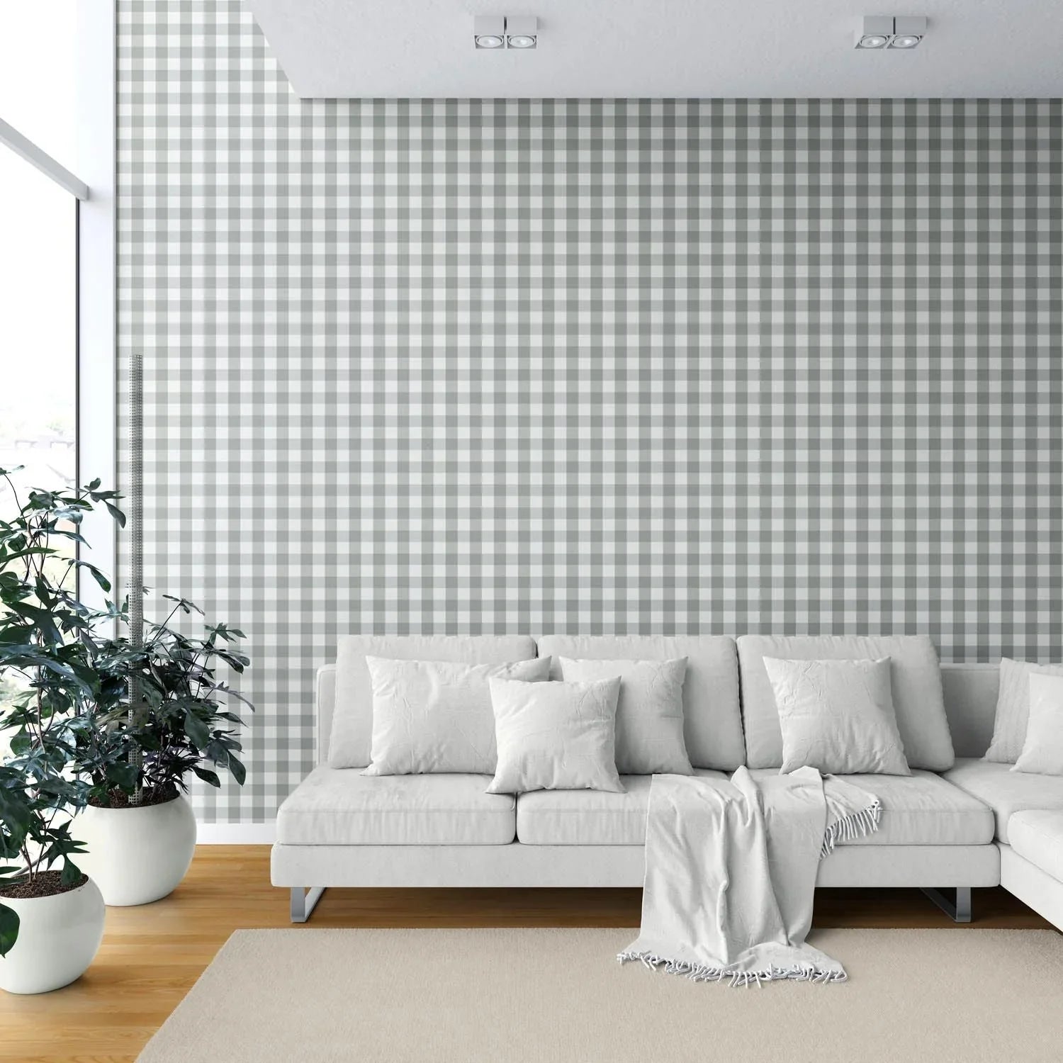 Geometric Gingham Shower Toilet Wallpaper Sample (Grey)