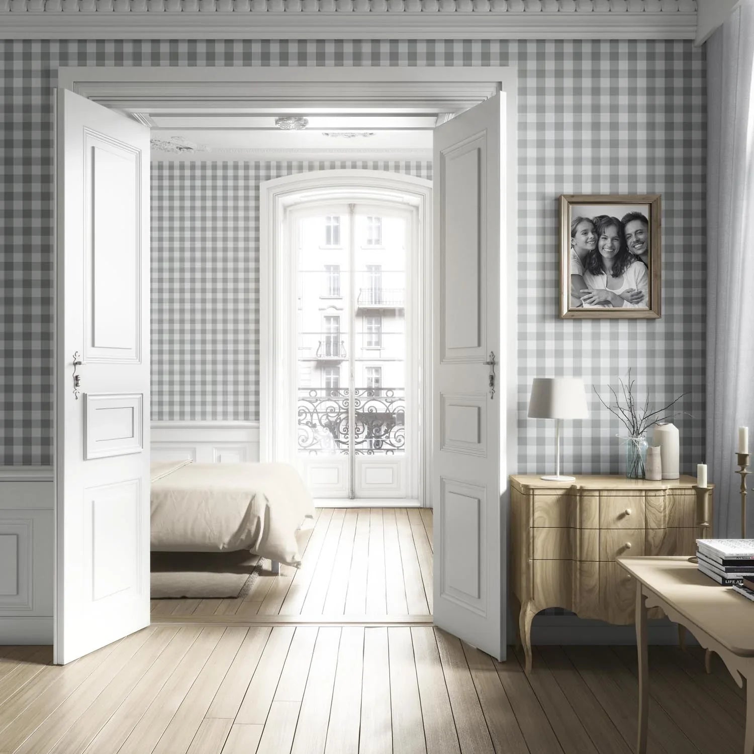 Geometric Gingham Kitchen Wallpaper Sample (Grey)