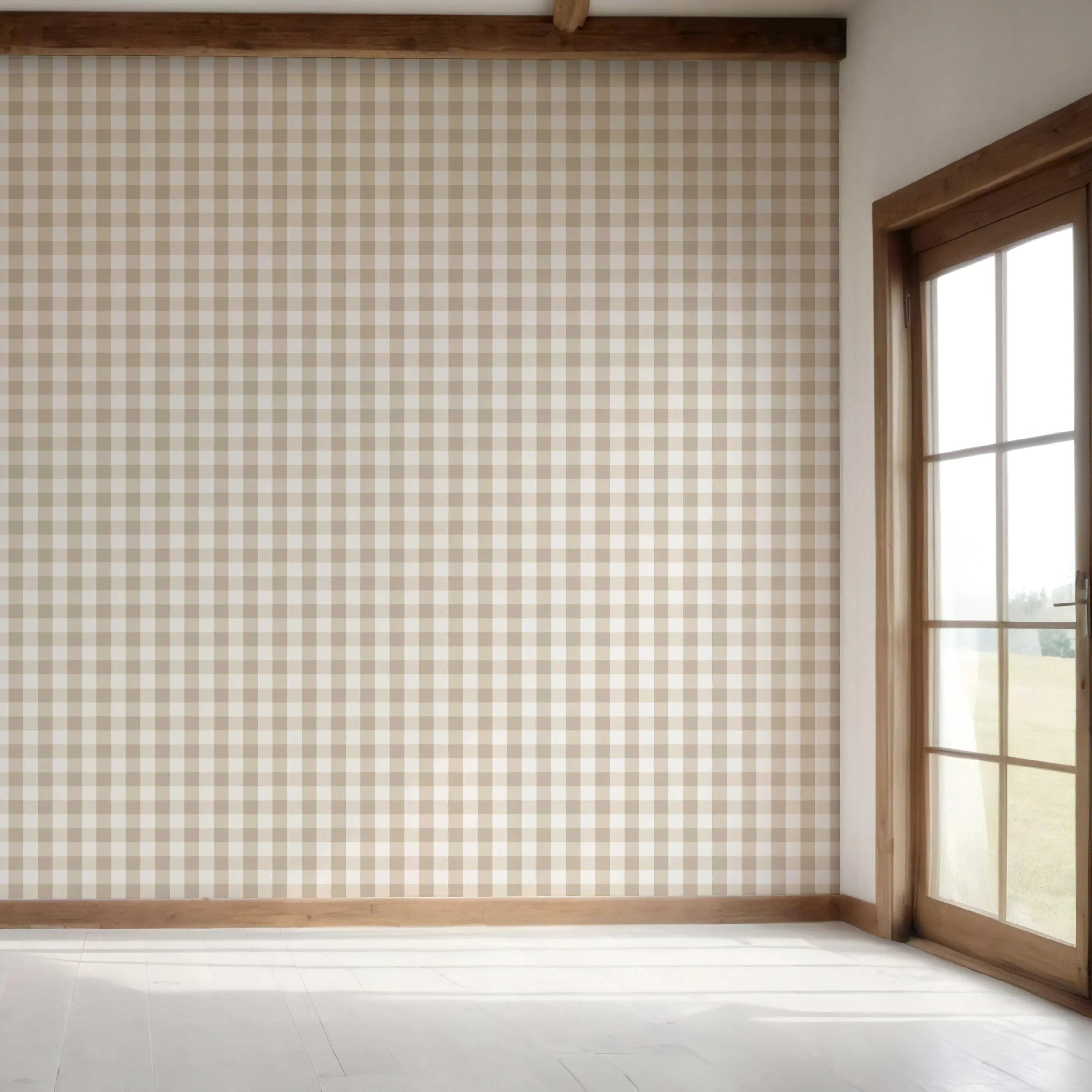 Neutral Geometric Gingham Bedroom Wallpaper Sample (Soft Taupe)