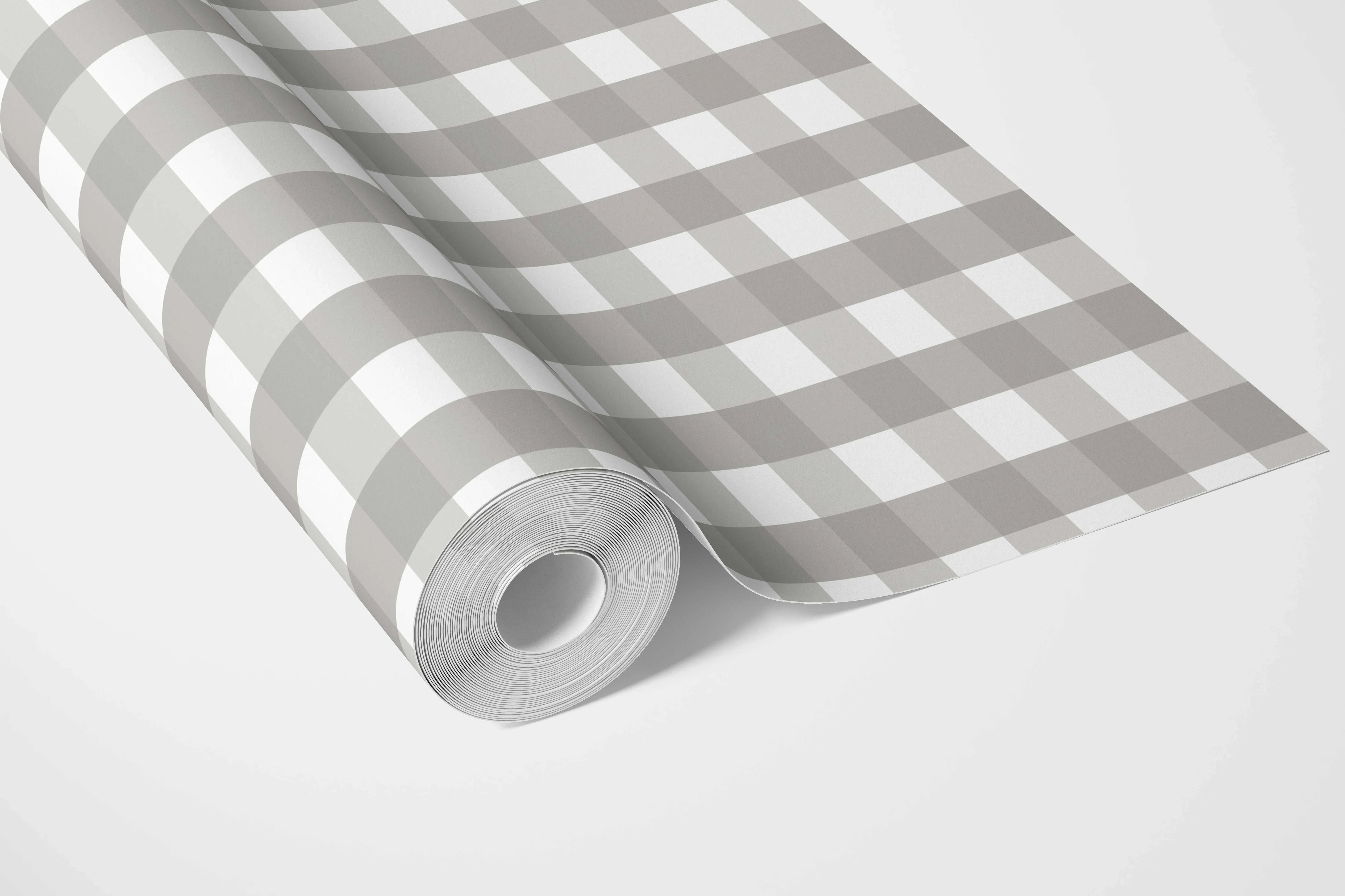 Neutral Geometric Gingham Bathroom Wallpaper Sample (Stone Grey)