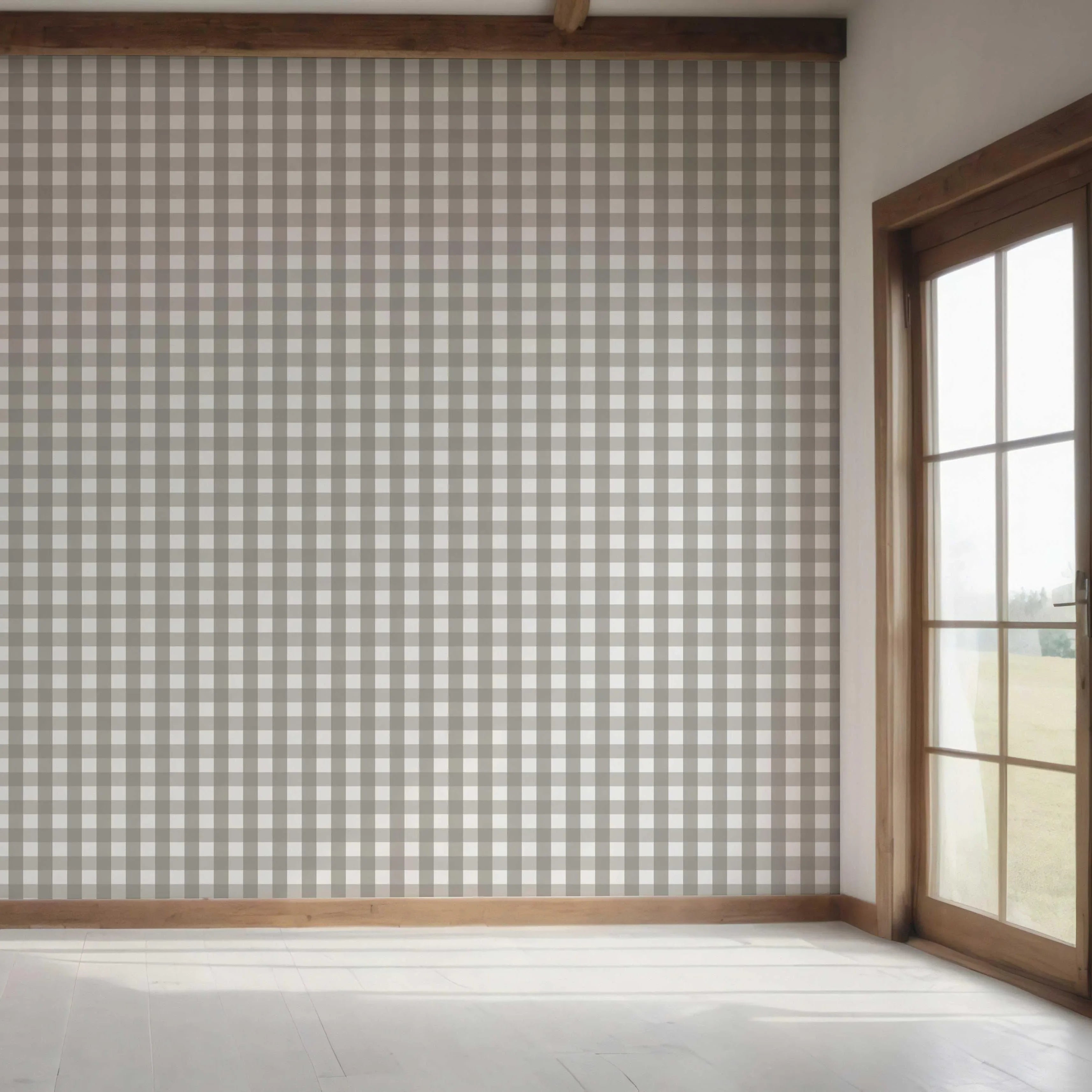 Neutral Geometric Gingham Bedroom Wallpaper Sample (Stone Grey)