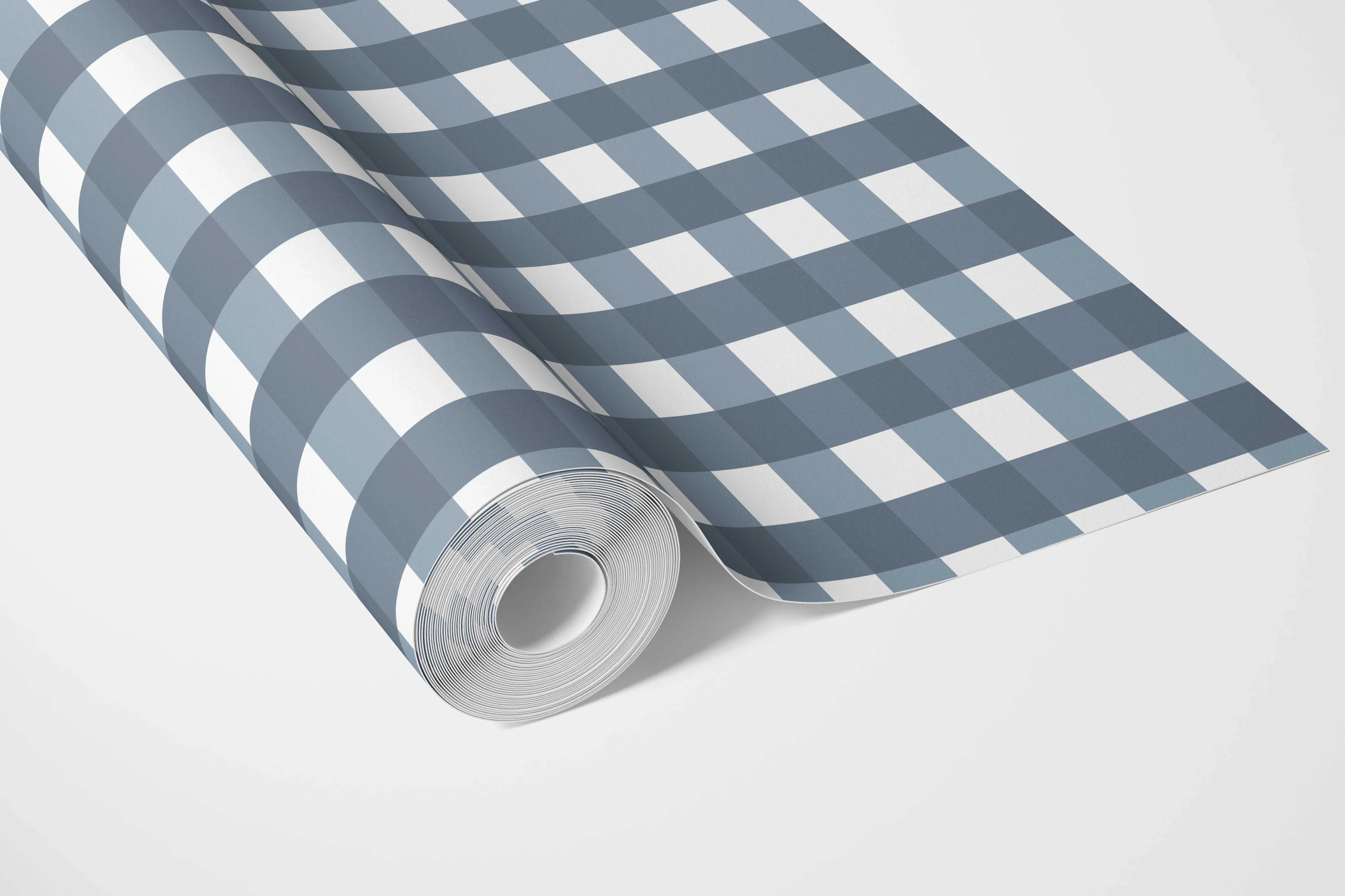 Geometric Gingham Bathroom Wallpaper Sample (Slate Blue)