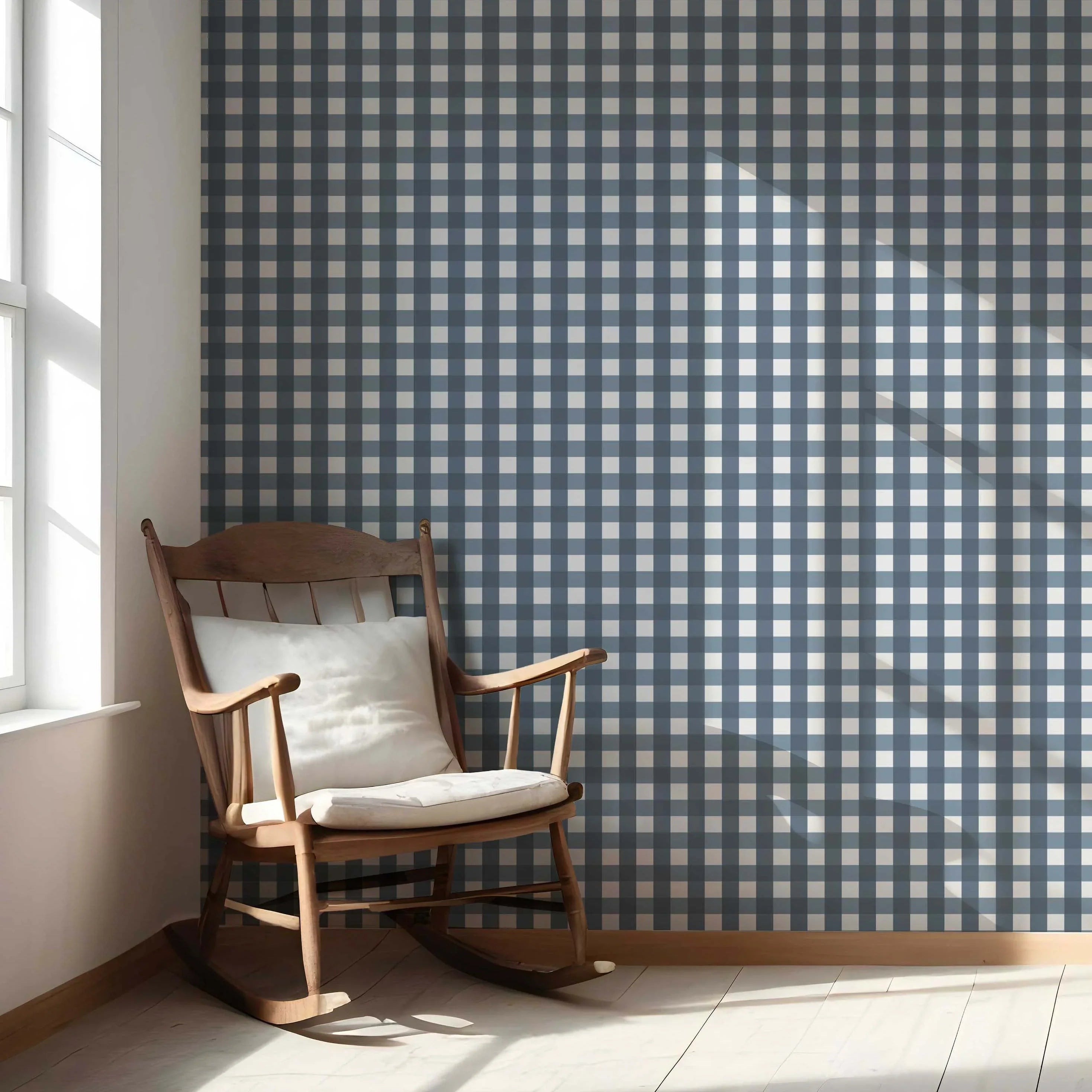 Geometric Gingham Nursery Wallpaper Sample (Slate Blue)