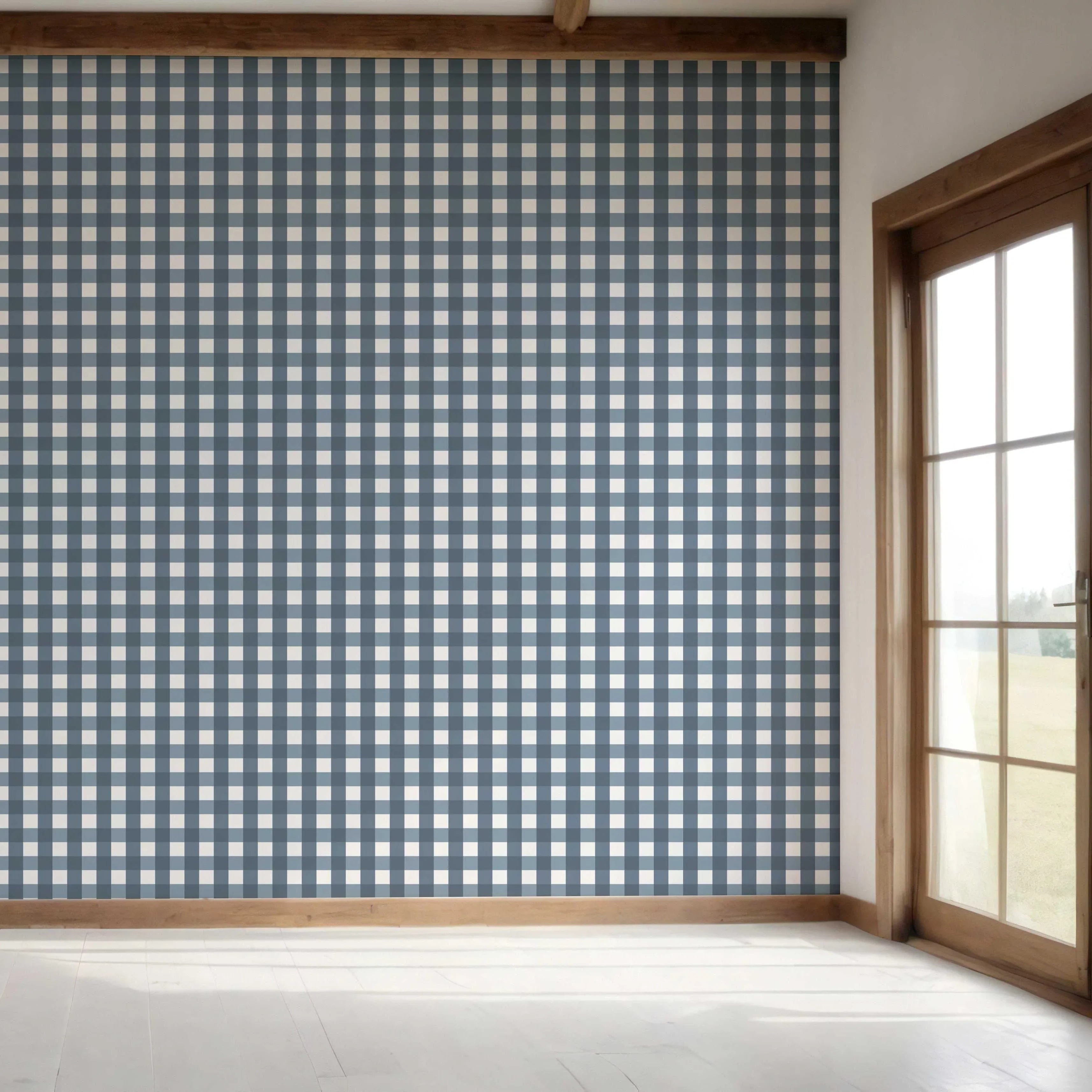 Geometric Gingham Bedroom Wallpaper Sample (Slate Blue)
