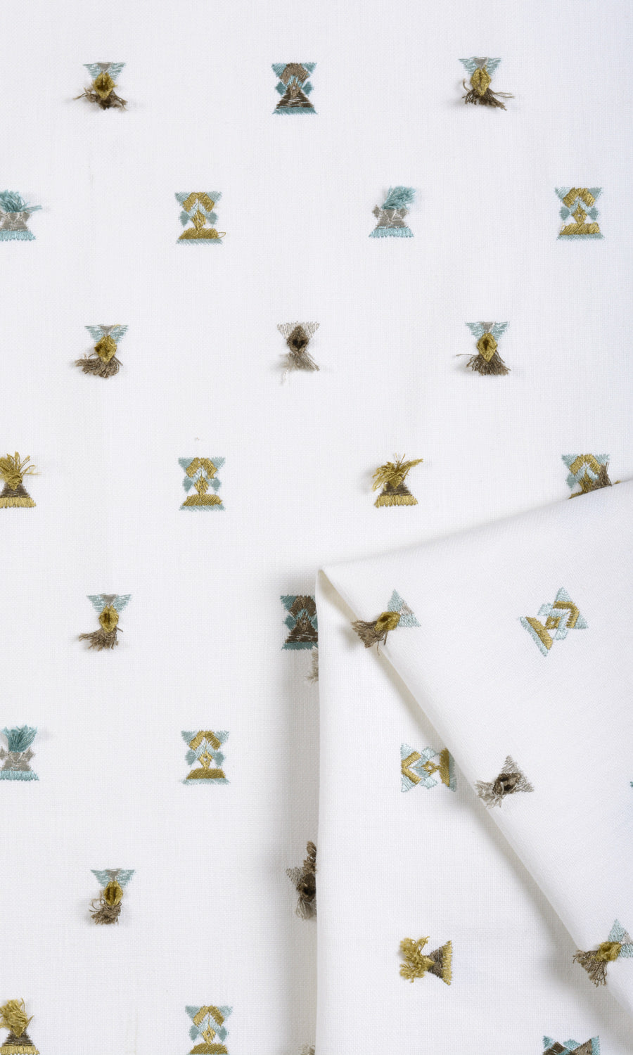 Embroidered Free Fabric Material Sample (Green/ Blue/ White)