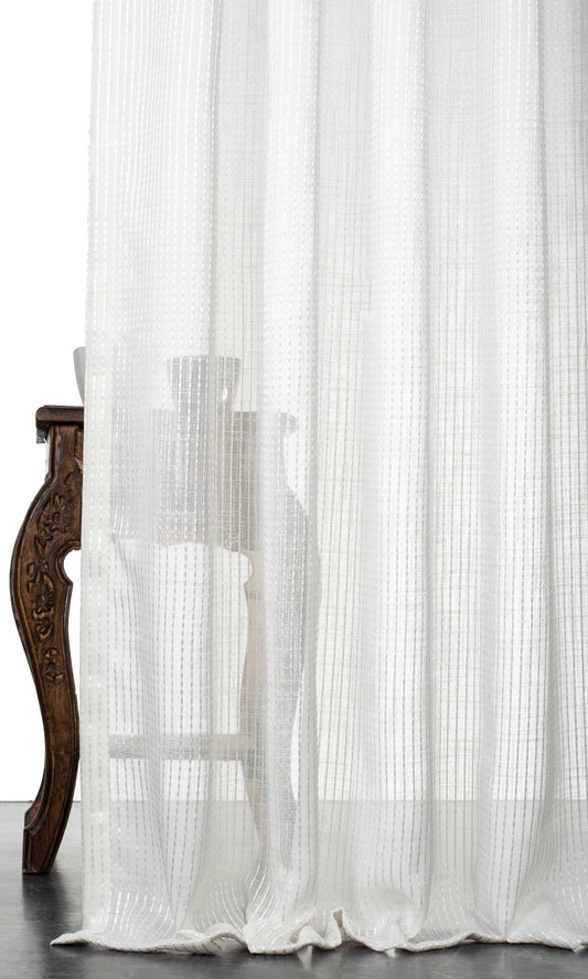 Embroidered Striped Sheer Drapery (White)