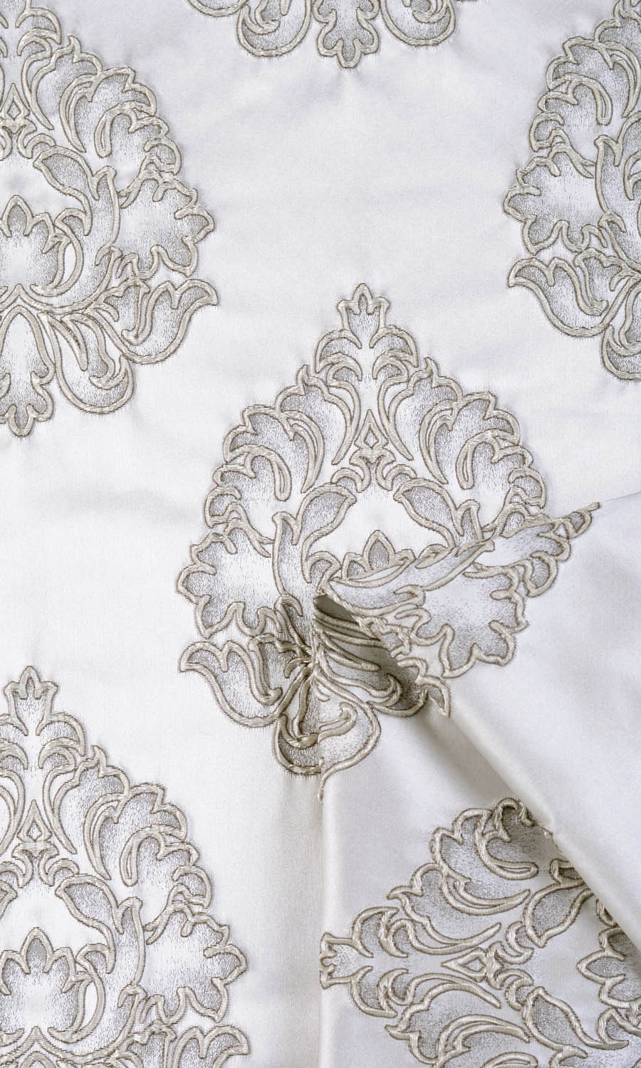 Damask Textured Home Textile Fabric Material By the Metre (Off White/ Black)