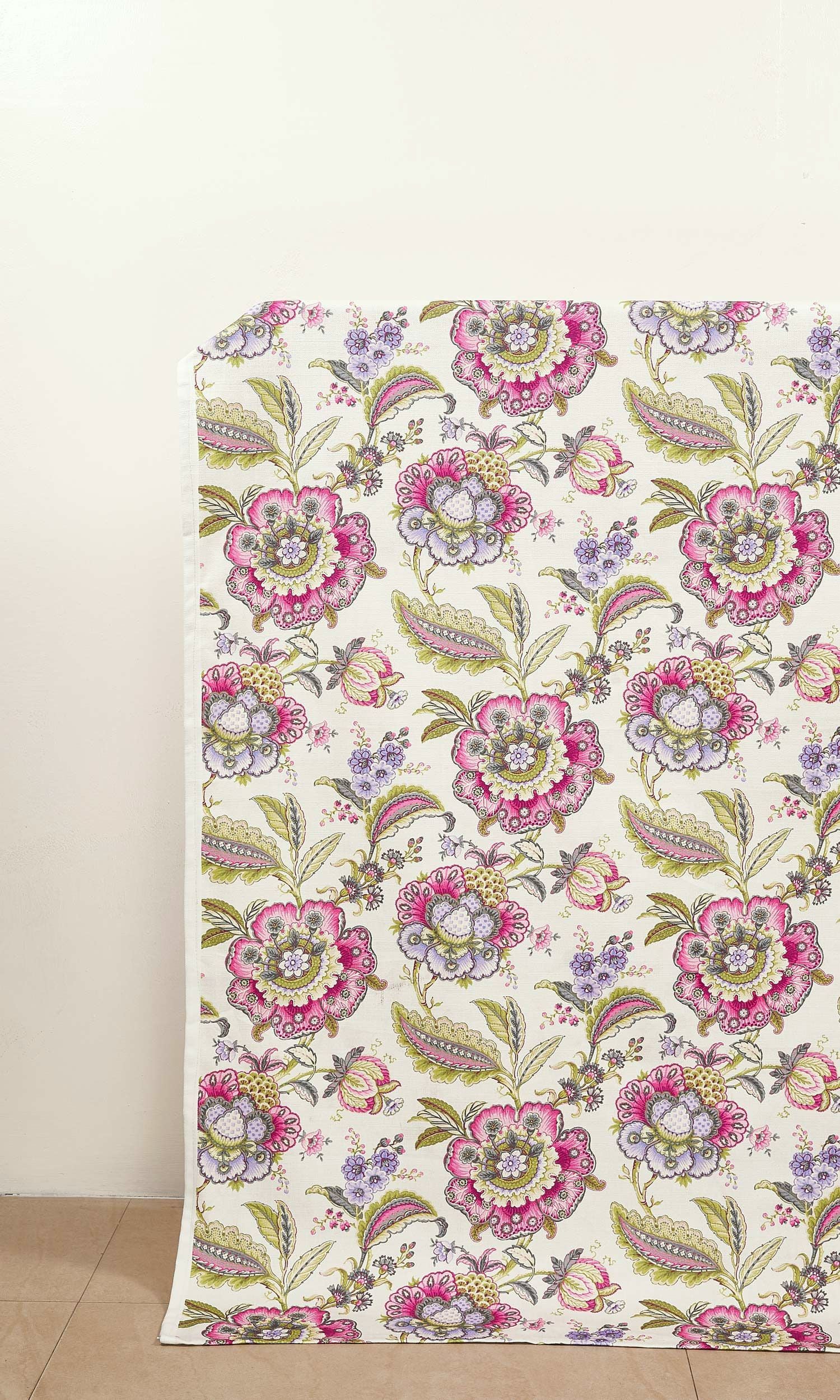 Floral Print Window Treatments Fabric Sample (Pink/ Purple/ Green)