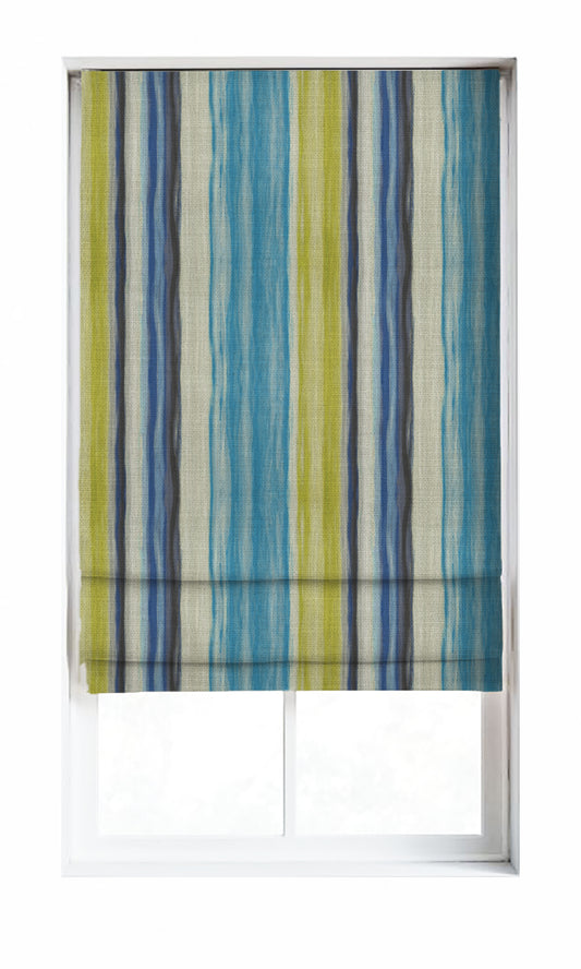 Striped Home Décor Fabric Sample (Sky Blue/ Cobalt/ Green)