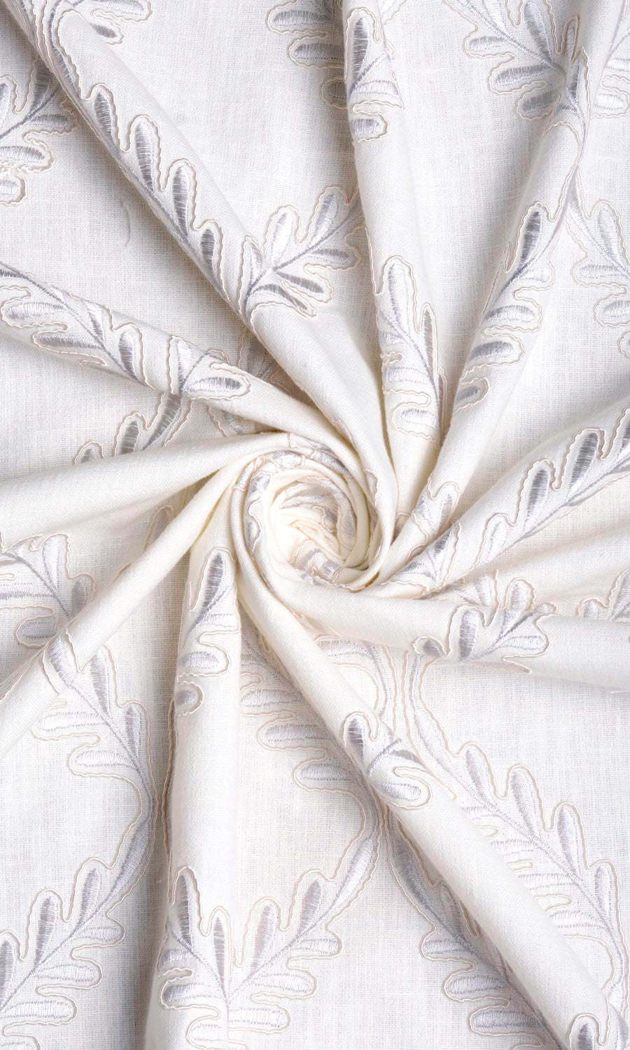 Poly-Linen Embroidered Fabric By the Metre for Curtains & Drapes (White/ Cream)