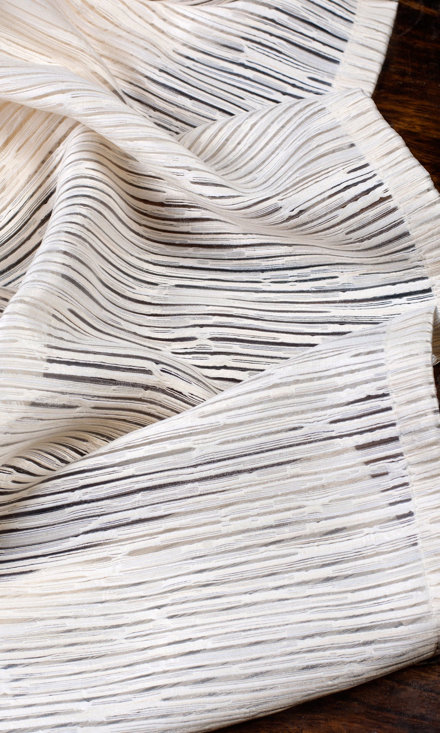 Striped Sheer Window Treatments Fabric Sample (Ivory/ Beige)