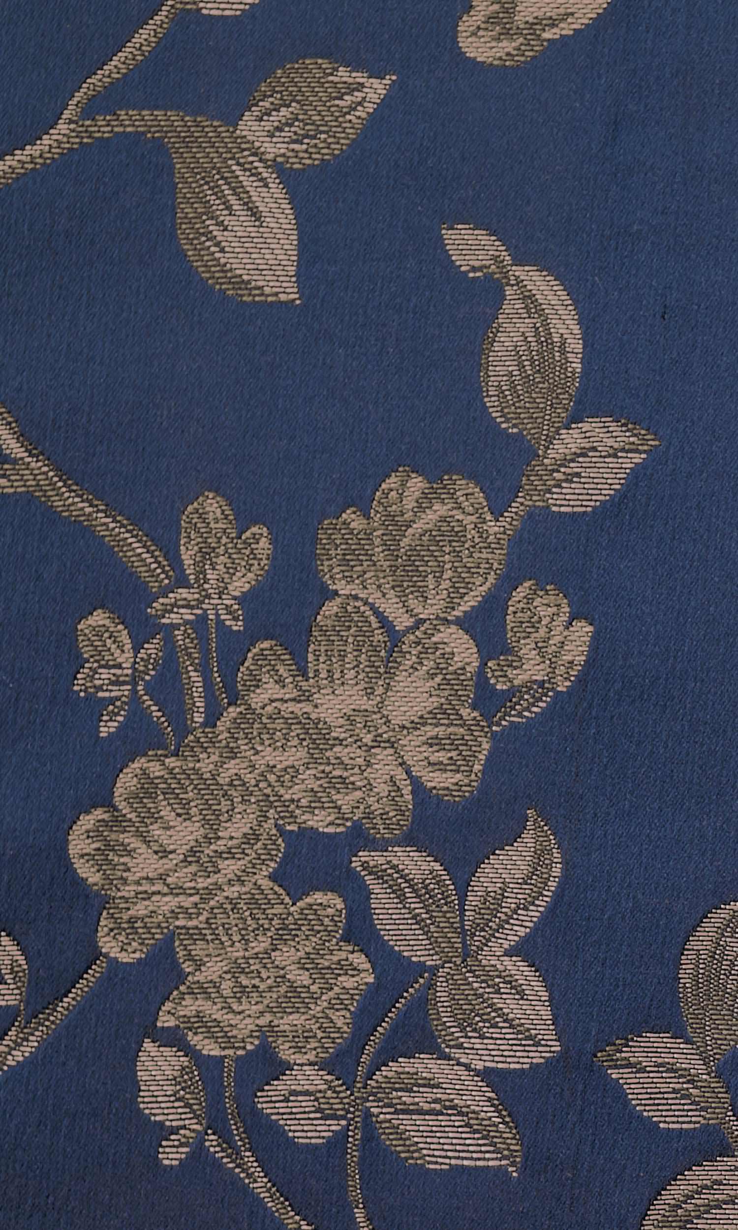 Floral Embossed Home Textile Fabric Material By the Metre (Navy Blue/ Steel Gray)
