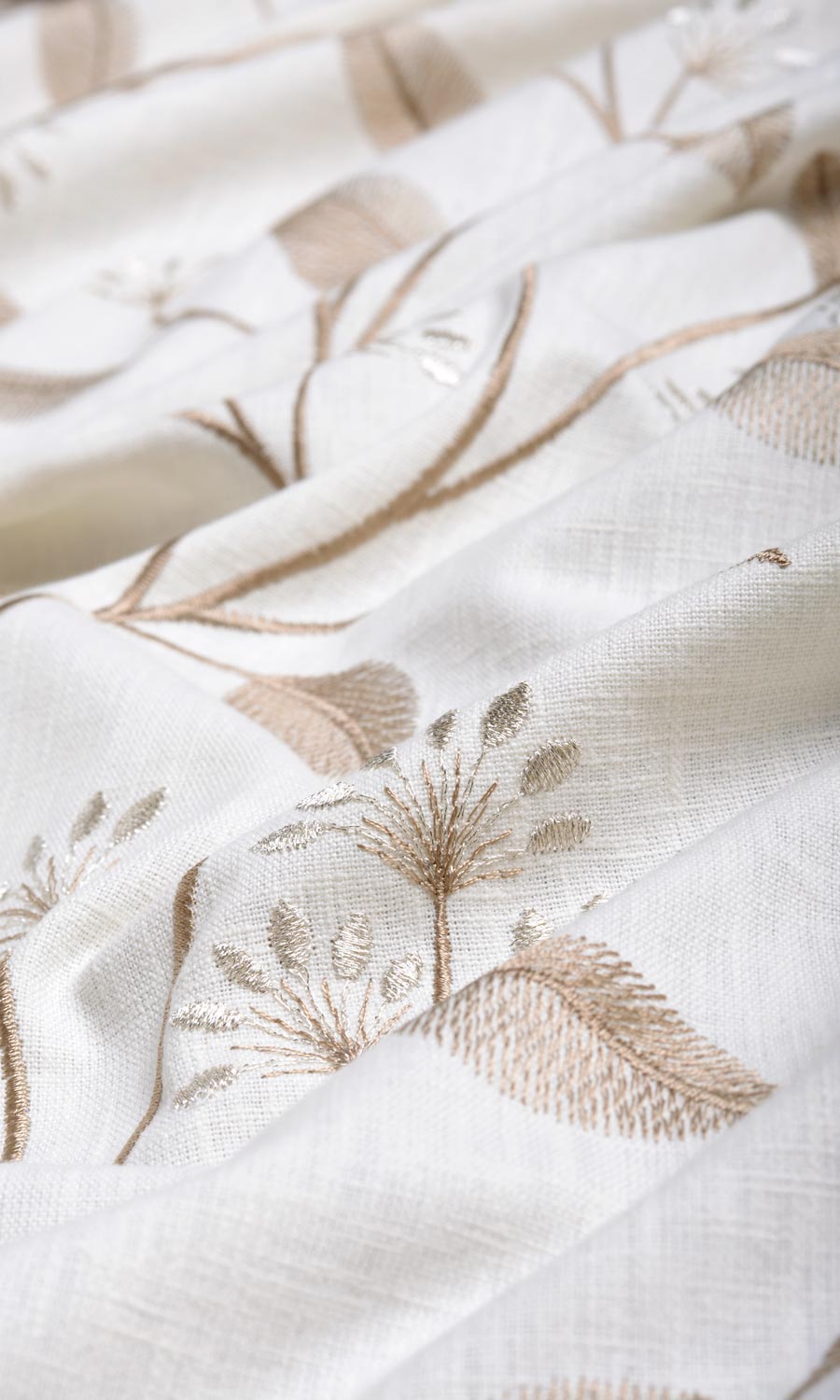 Floral Embroidery Home Textile Fabric Material By the Metre (White/ Cream)