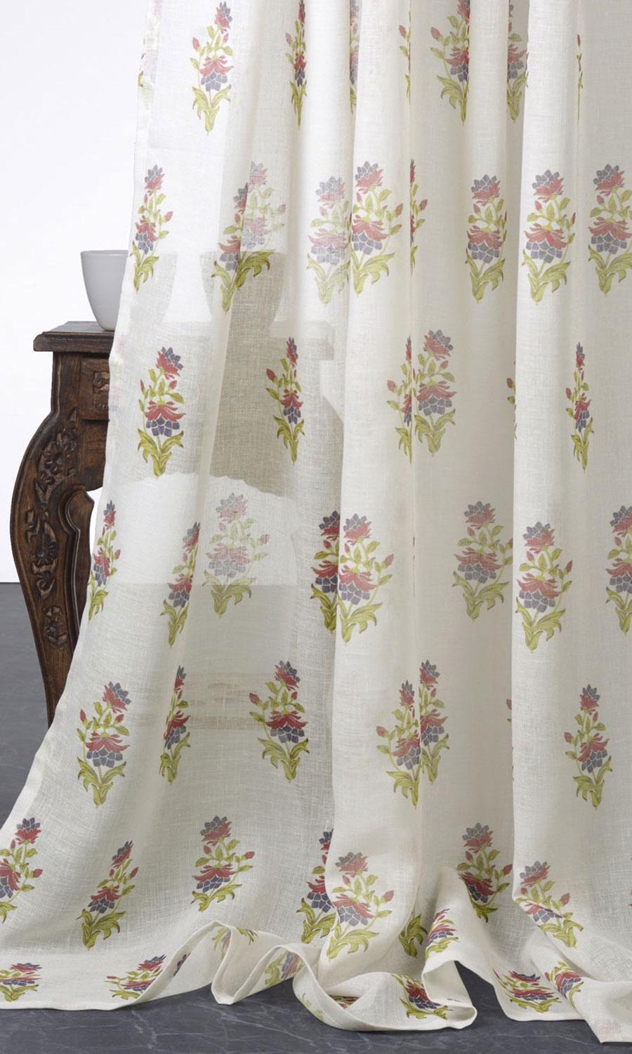 Sheer Floral Home Décor Fabric Sample (Cream/ Pink)
