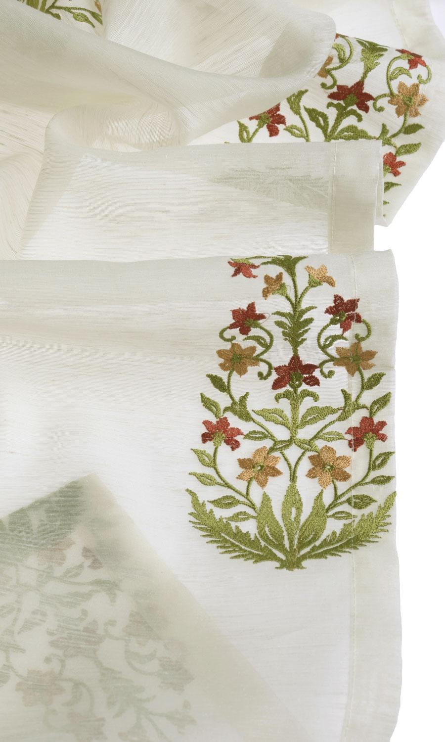 Sheer Floral Paisley Free Fabric Material Sample (Cream/ Green/ Red/ Orange)