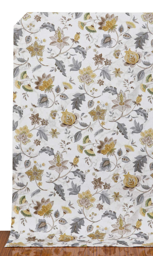 Yellow/ grey floral patterned drapes from The White Window