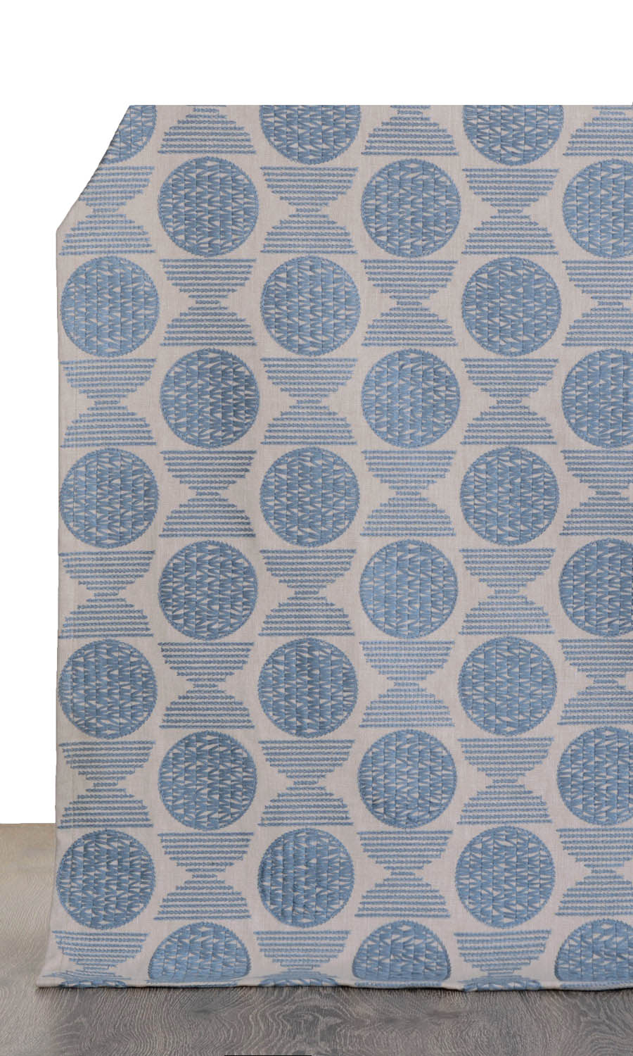 Embroidered Cotton Home Décor Fabric Sample (Beige/ Steel Blue)