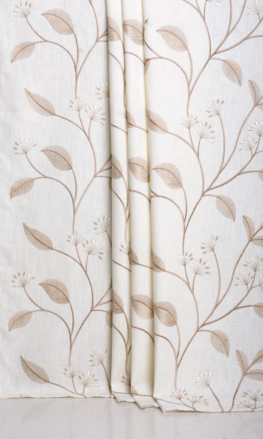 Floral Embroidery Home Décor Fabric By the Metre (White/ Cream)