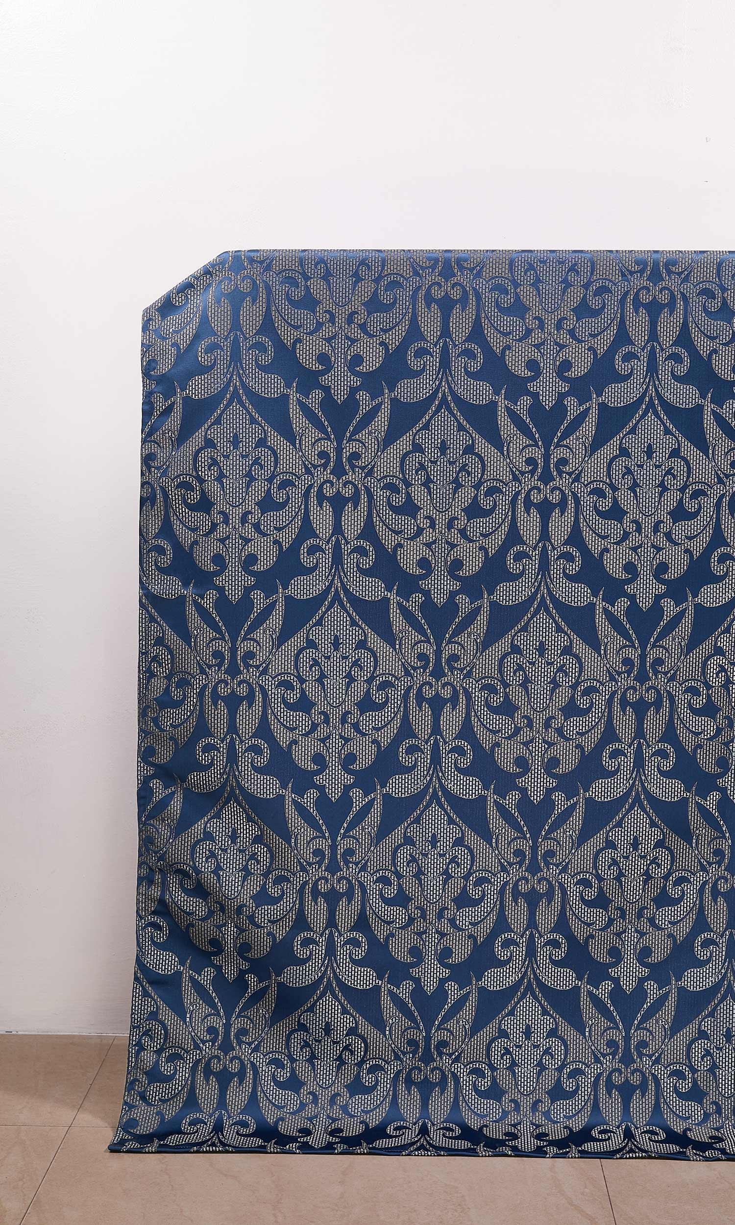 Self Patterned Window Treatments Fabric By the Metre (Navy Blue/ Silvery Gray)