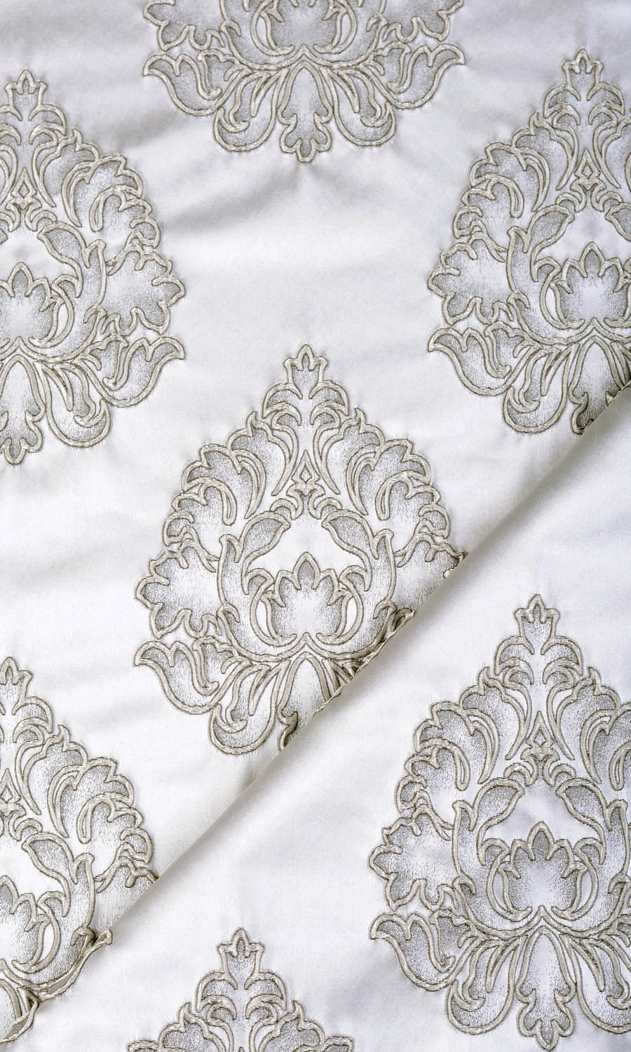 Damask Textured Fabric Material By the Metre (Off White/ Black)