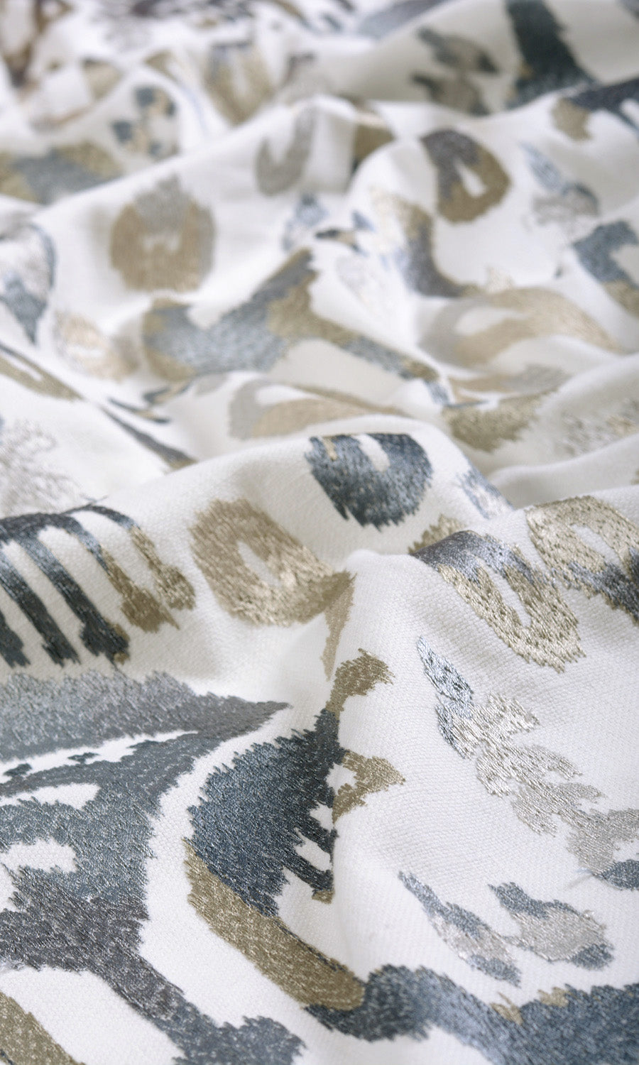 Ikat Print Fabric By the Metre for Curtains & Drapes (Gray/ Beige/ White)