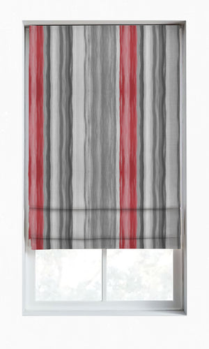 Dimout Striped Home Décor Fabric Sample (Grey/ Coral Red)