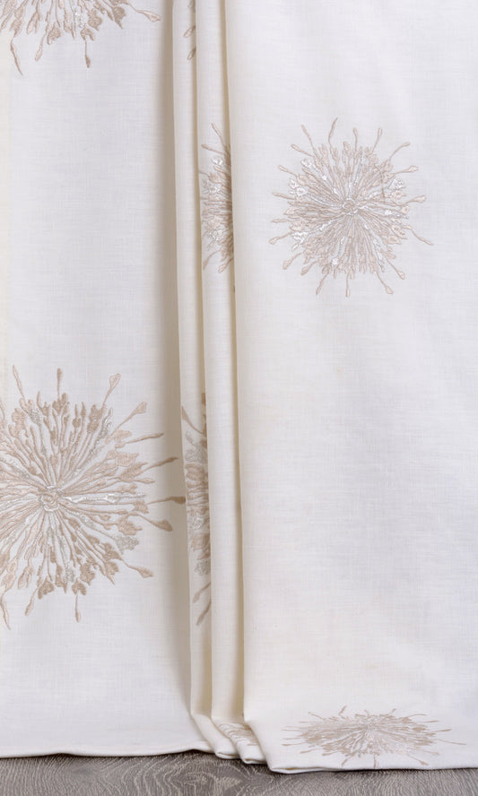 Sunburst Embroidered Drapes (White & Pale Beige)