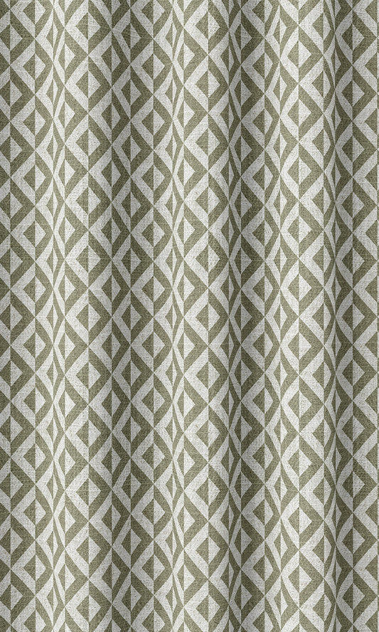Geometric Print Drapes (Green/ White)