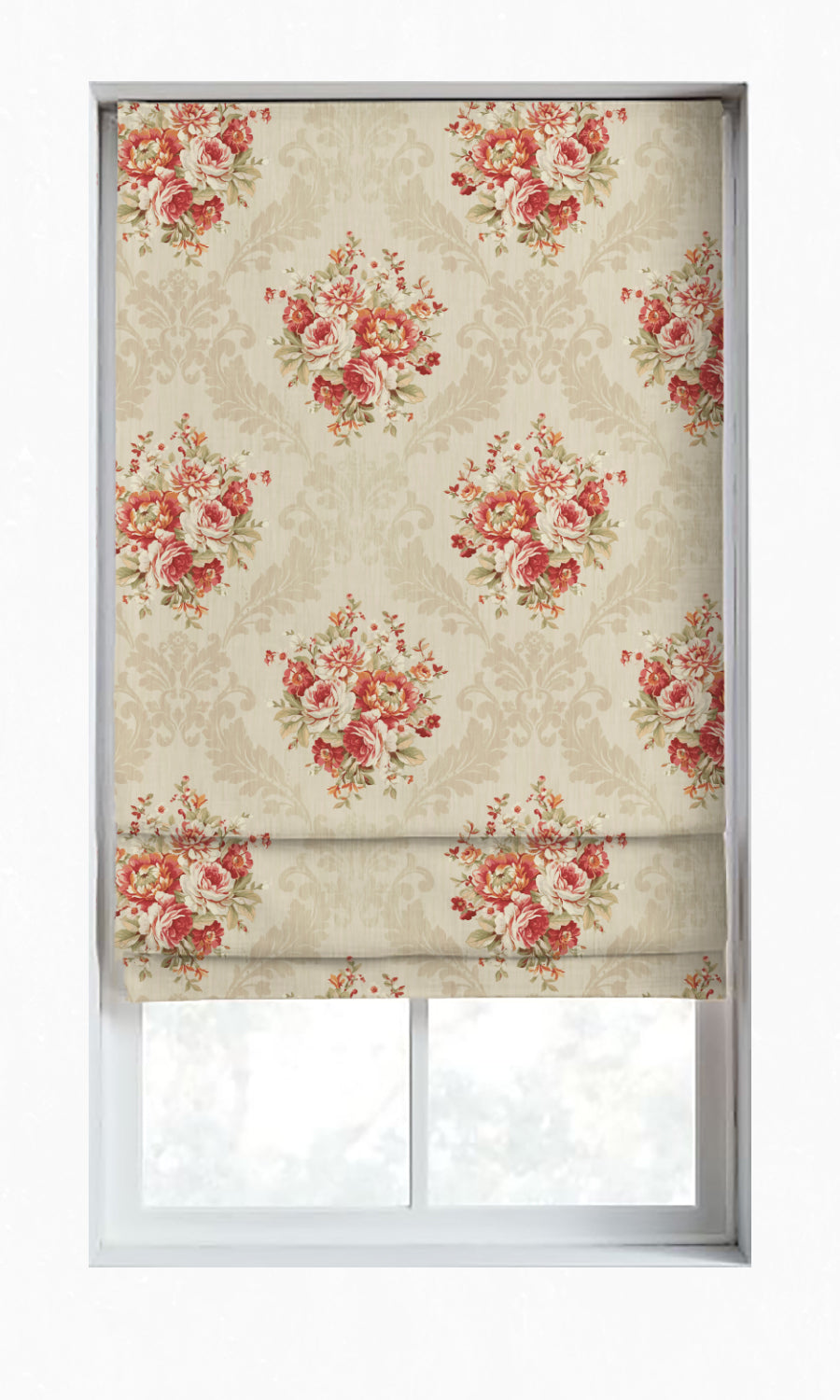 Dimout Floral Window Treatments Fabric Sample (Red/ Creamy-Beige)