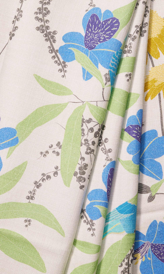 Nature Print Home Décor Fabric Sample (Blue/ Green/ Yellow)