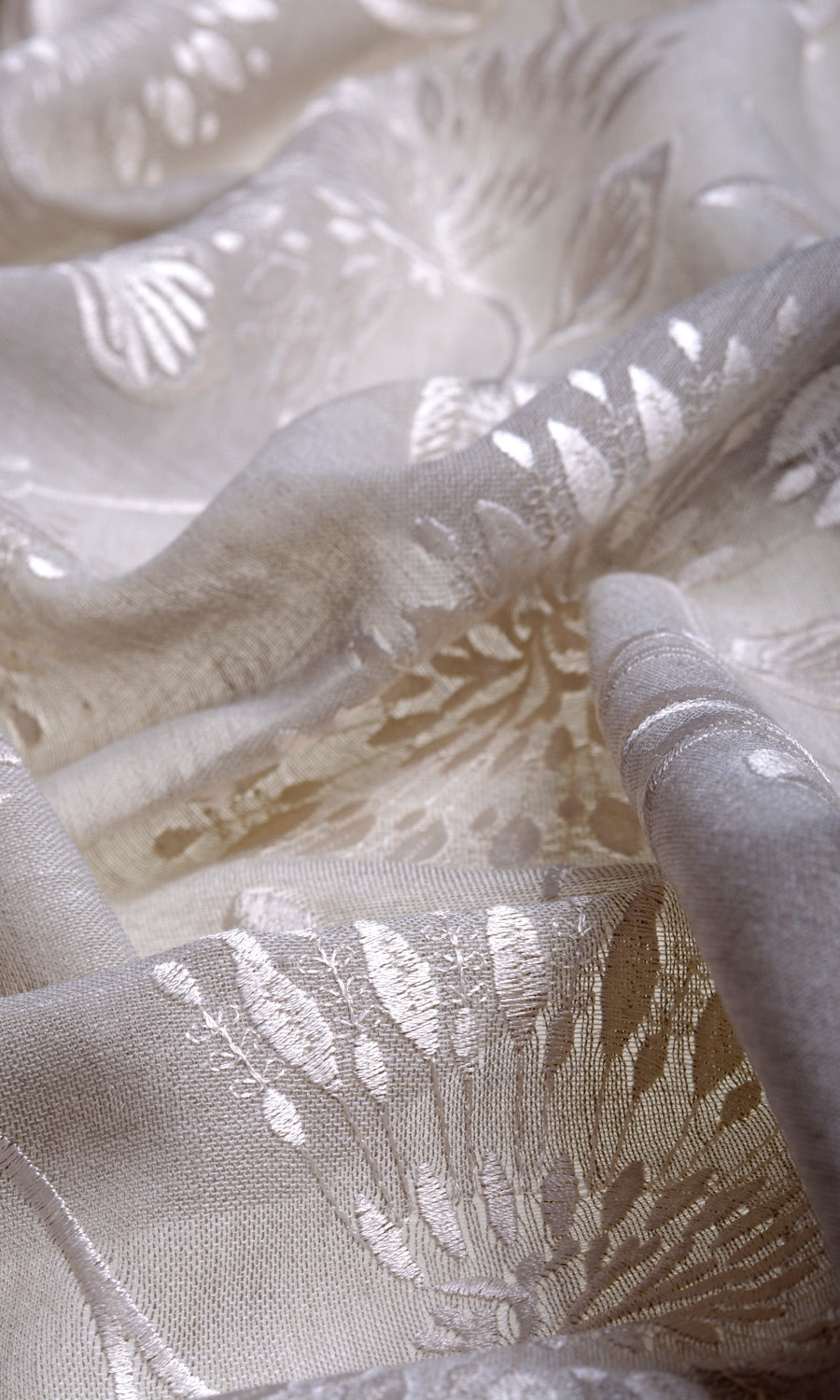 Semi Sheer Fabric By the Metre for Curtains & Drapes (Warm Gray/ White)