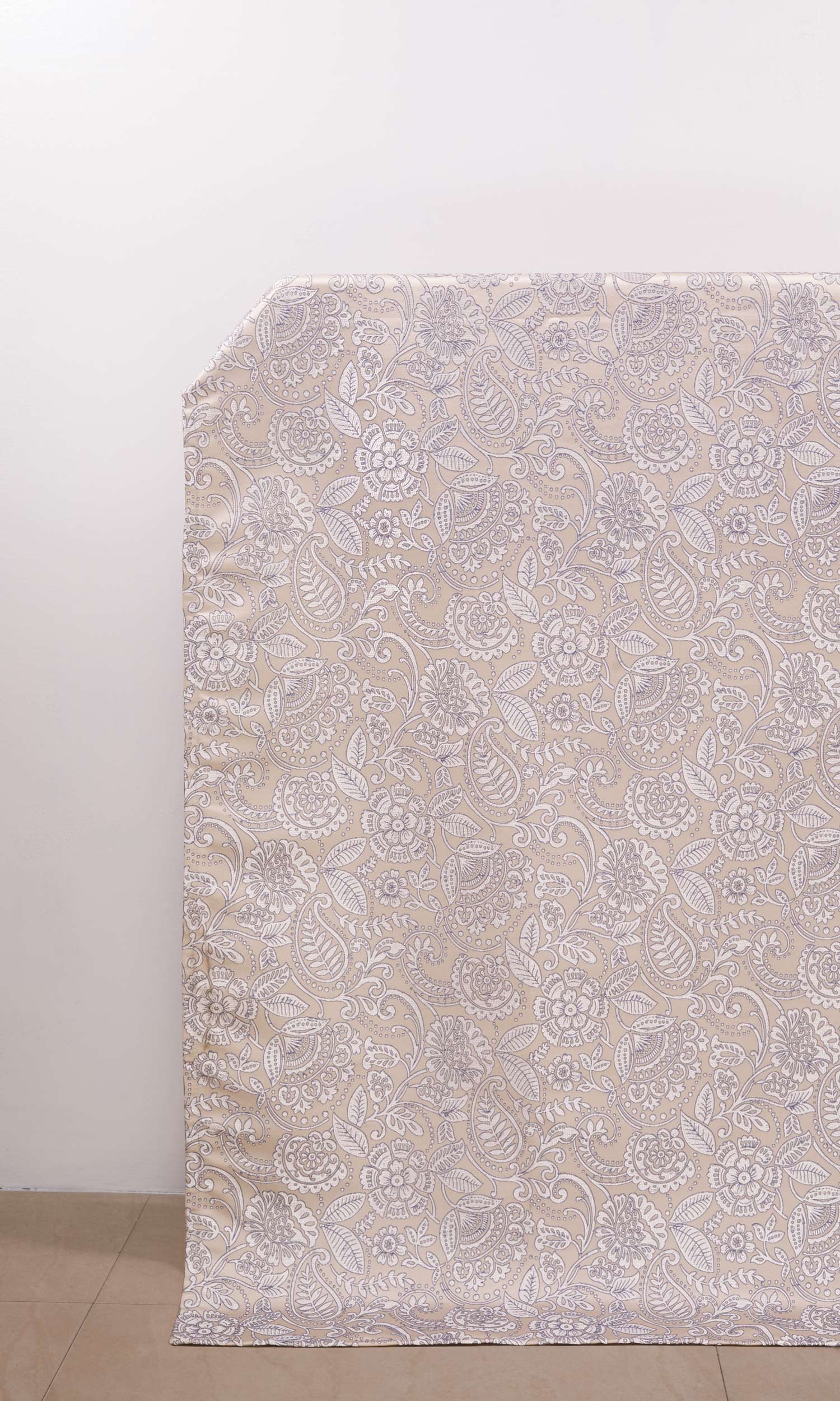 Floral Textured Window Treatments Fabric Sample (Beige/ Blue)