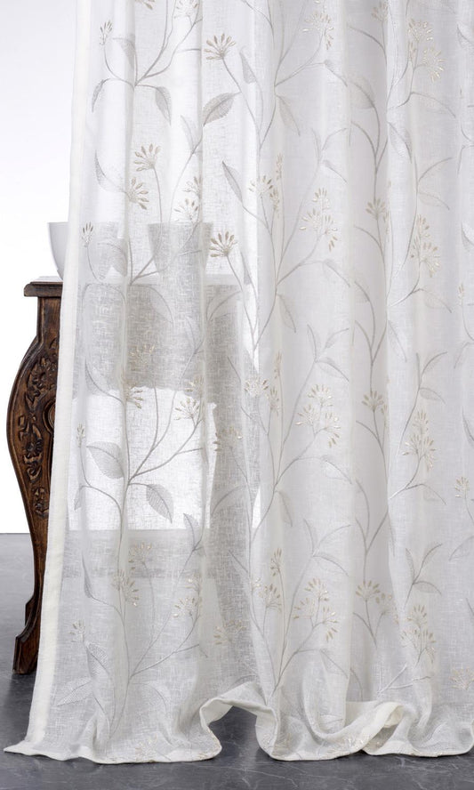 Sheer Floral Embroidered Drapes (White/ Cream)