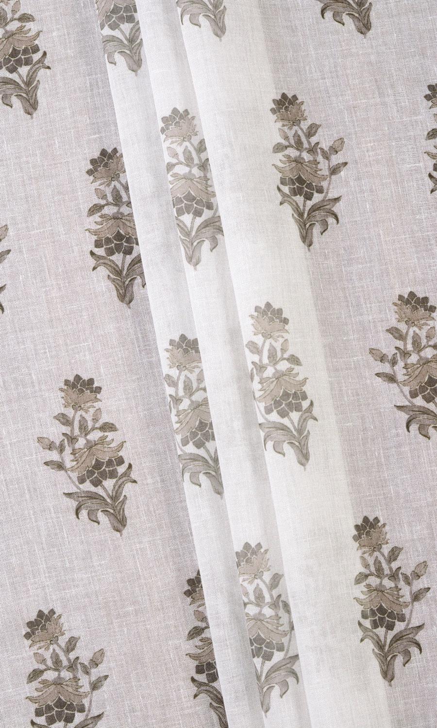 Sheer Floral Home Textile Fabric Material By the Metre (White/ Greige)