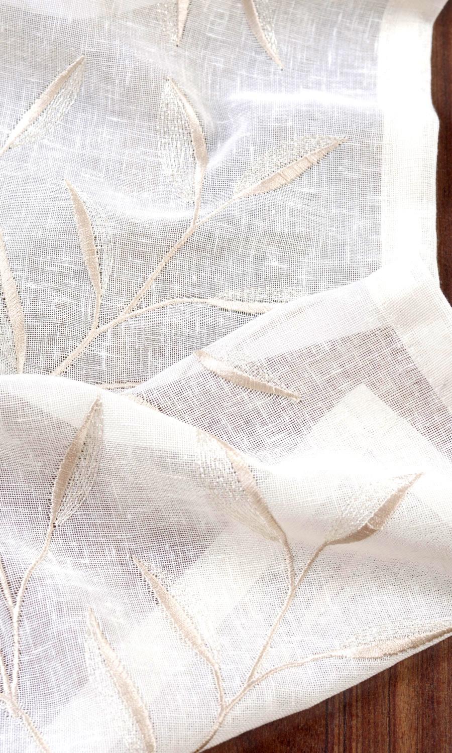 Sheer Floral Window Treatments Fabric By the Metre (White/ Beige)