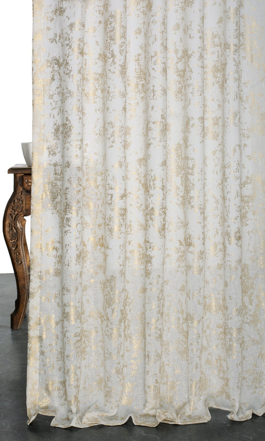 Metallic Print Semi-Sheer Home Décor Fabric Sample (Cream/ Golden)