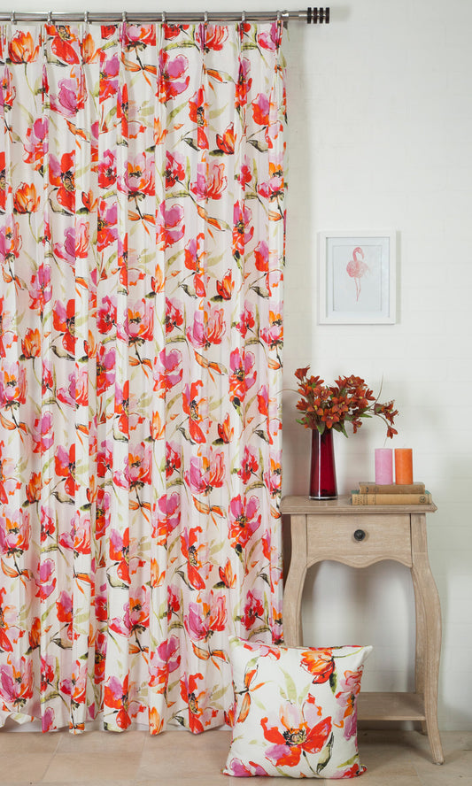 Floral Cotton Home Décor Fabric Sample (Pink/ Purple)