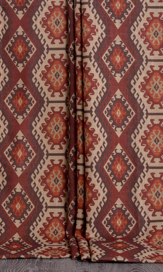 Kilim Print Curtains (Burgundy Red / Burnt Orange)