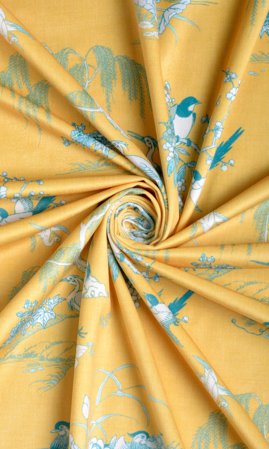 Chinoiserie Toile Velvet Fabric By the Metre for Curtains & Drapes (Yellow)