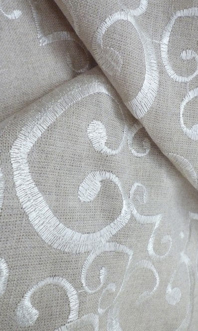 Floral Embroidered Linen Home Textile Fabric Material Sample (Brown)