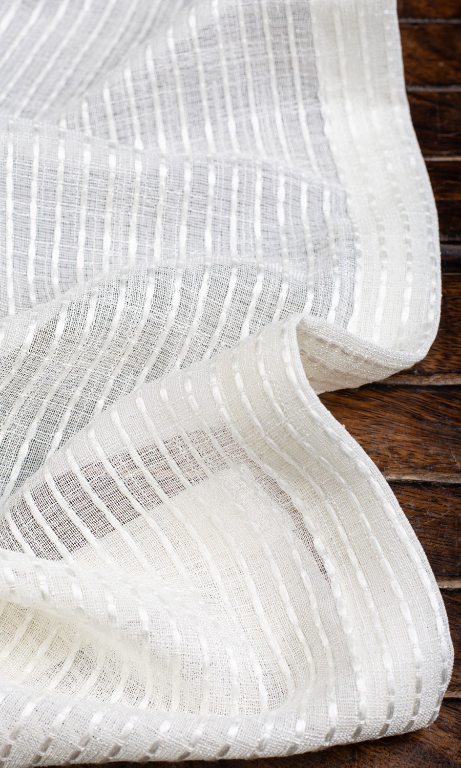Embroidered Striped Sheer Home Textile Fabric Material By the Metre (Pearl White)