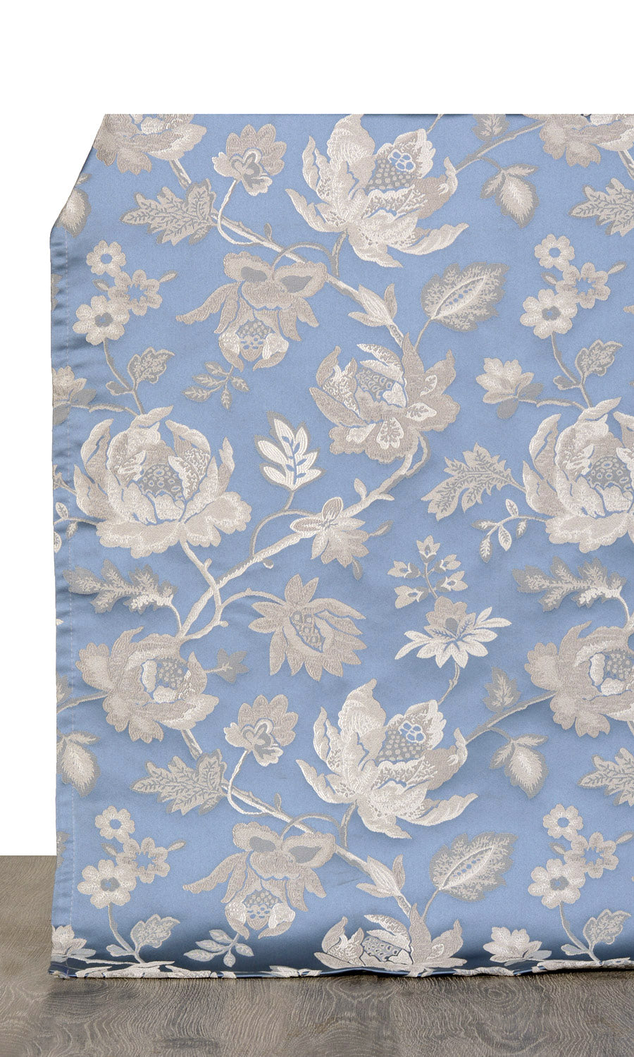 Floral Faux Silk Window Treatments Fabric By the Metre (Indigo Blue/ Greige)