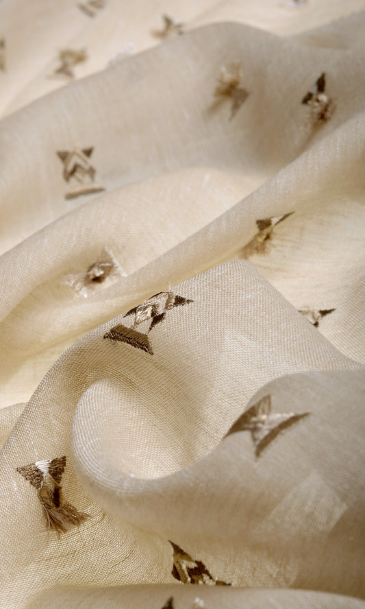 Embroidered Semi-Sheer Home Décor Fabric By the Metre (Beige/ Brown)