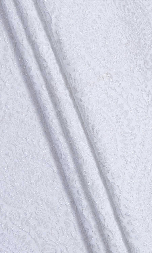 White damask patterned faux silk drapery panels