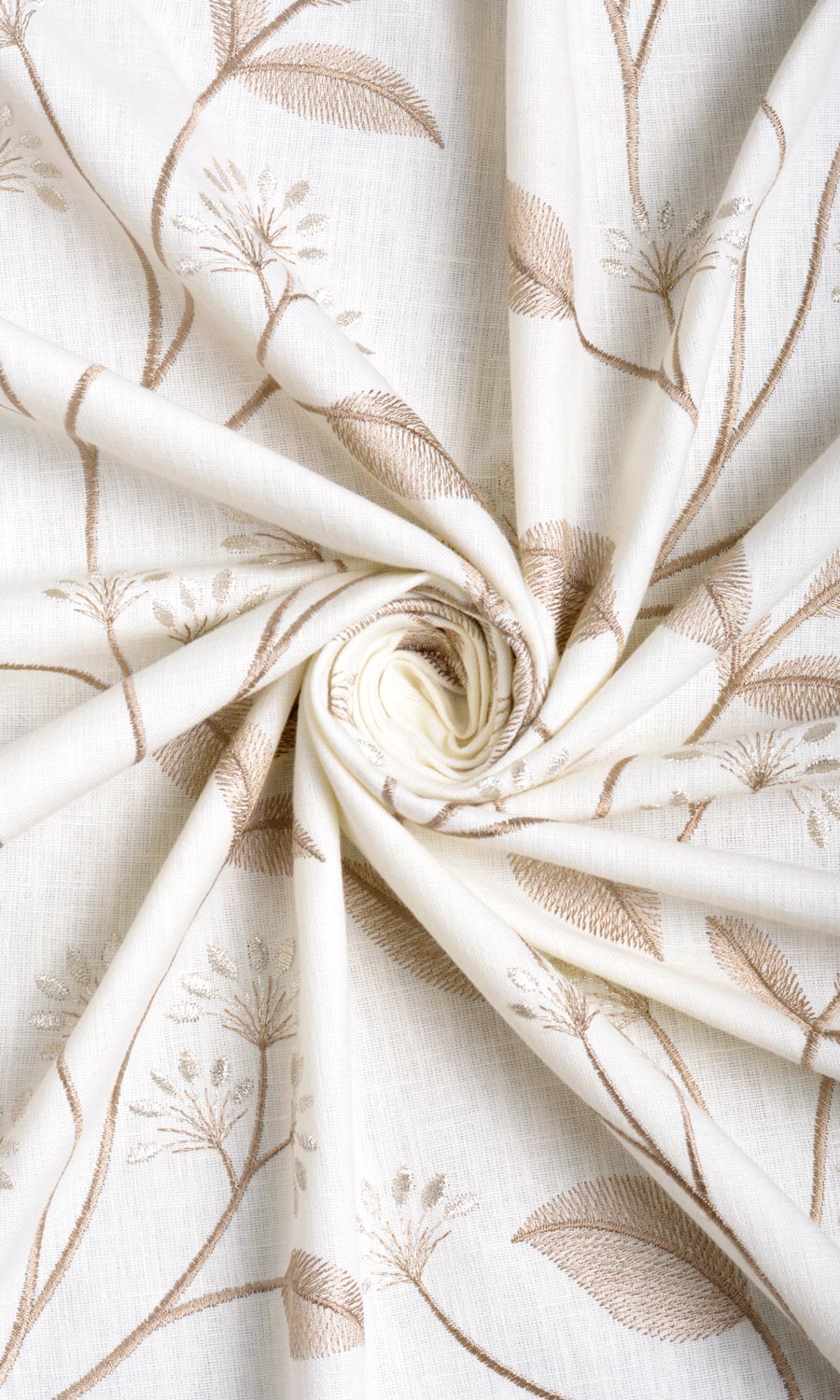 Floral Embroidery Fabric By the Metre for Curtains & Drapes (White/ Cream)