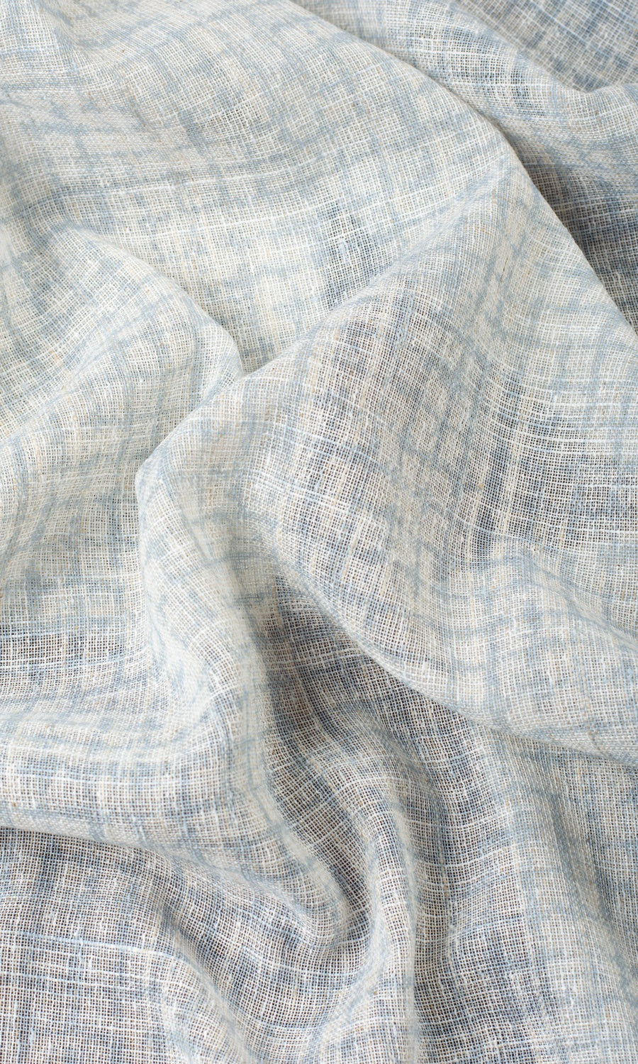 Checked Sheer Fabric Sample for Curtains & Drapes (White/ Turquoise Blue)