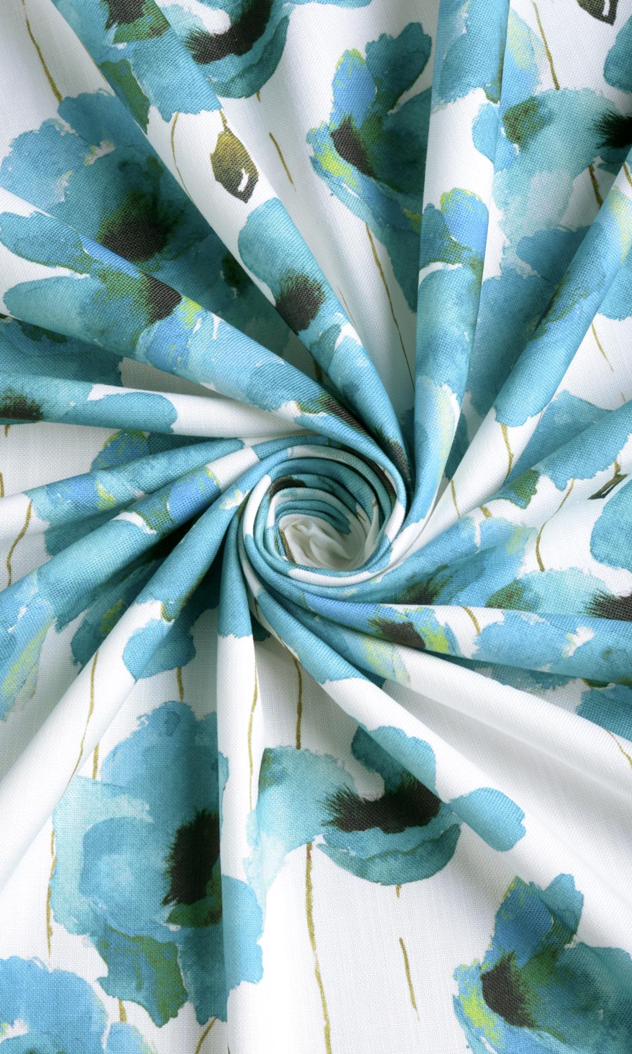 Water Lilies Floral Fabric By the Metre for Curtains & Drapes (Blue)